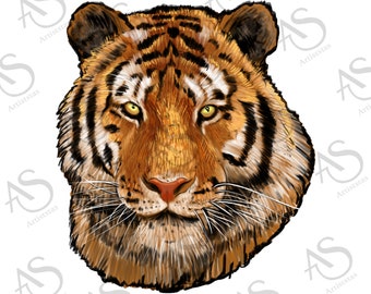 Tiger Png Sublimation Design, Hand Drawn Tiger Face Png, Tiger Portrait Png, Tiger Clipart Png, Animal Portrait Png Digital Downloads