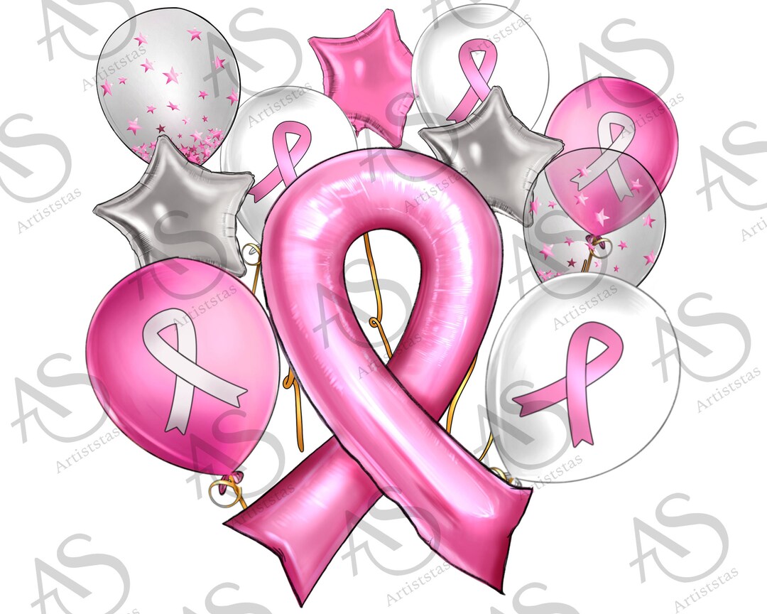 Cancer Ribbon Balloons Png Sublimation Design, Breast Cancer Png