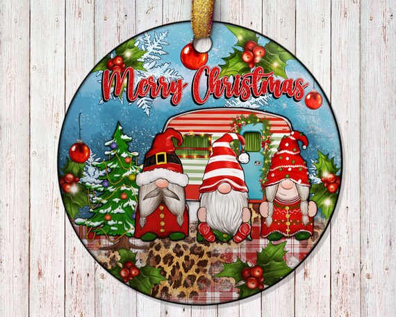 Gnome Christmas Ornament  Sublimation Round Ornament PNG