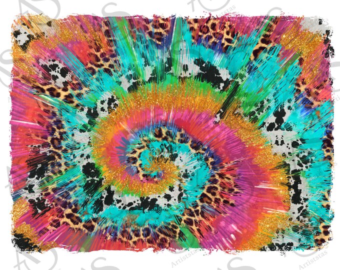 Tie Dye Background Png Sublimation Design, Leopard and Cowhide Tie Dye ...