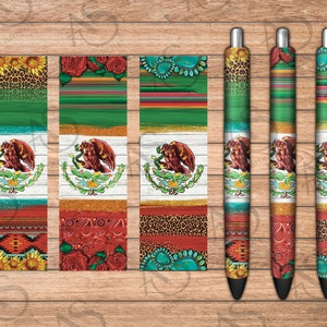 Mexicana Flag Serape Sunflower Gemstone And Leopard Pen Wraps Png, Mexicana Flag Pen Wrap Png, Sunflower Pen Wrap Png, Digital Download
