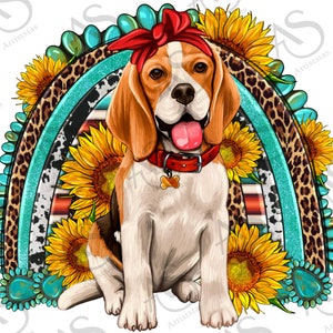 Beagle with Sunflower and Gemstone Rainbow Png,Beagle Rainbow Png,Sunflower Rainbow Png,Leopard Rainbow,Beagle Png,Cowhide Digital Download