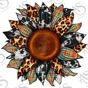 Cowhide Leopard Aztec Sunflower  Background Png Sublimation Design, Sunflower Png, Leopard Sunflower Png, Aztec Png, Digital Downloads