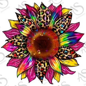 Tie Dye Leopard Sunflower Background Png Sublimation Design, Sunflower Background Png, Tie Dye Sunflower Png, Leopard Png, Digital Downloads