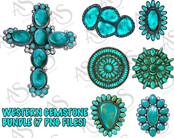 Western Gemstone Png Sublimation Design Bundle, Gemstone Png, Western Turquoise Gemstone Bundle Png, Gemstone Cross Png, Digital Download