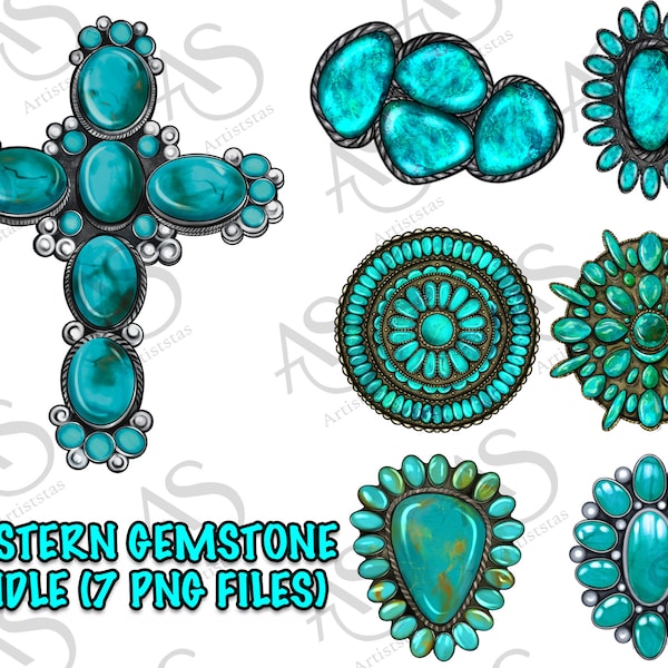 Western Gemstone Png Sublimation Design Bundle, Gemstone Png, Western Turquoise Gemstone Bundle Png, Gemstone Cross Png, Digital Download