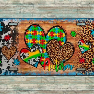 Autism Hearts License Plate Png, Leopard And Cowhide Autism License Plate Png, Western Autism License Plate Png, Autism Png Digital Download