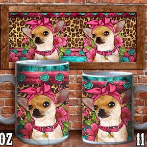 Western Chihuahua Mug Png, Gemstone And Leopard Chihuahua Mug Png, Turquoise And Floral Chihuahua Mug Png, Chihuahua Png Digital Downloads