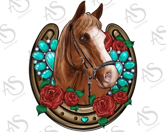Western Horse with Horseshoe Png, Western Design Png, Horse Png, Horse With Gemstone Png, Horse with Roses Png, Rose Png, Digital Download
