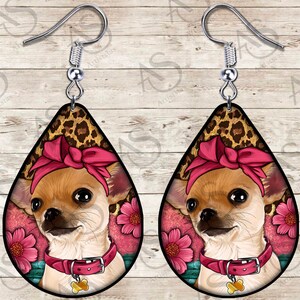 Chihuahua Teardrop Earrings Png, Floral And Leopard Chihuahua Earrings Png, Dog Teardrop Earrings Png, Chihuahua Png Digital Downloads