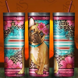 French Bulldog Floral Serape Leopard Sunflowers Western Tumbler Png Design,French Bulldog Png, Bulldog Tumbler Png, Floral Bulldog Png
