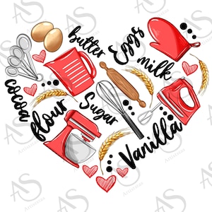 Bake tools heart png sublimation design download, kitchen tools png, cooking png, chef png, baking png, sublimate designs download