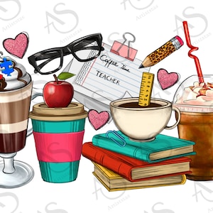Teacher Coffee Cups Png Sublimation Design, Teacher Png, Teacher Coffee Cups Png, Teacher&#39;s Day Png, Coffee Cups Png, Digital Download