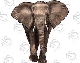 Elephant Png Sublimation Design, Hand Drawn Elephant Png, Elephant Portrait Png, Elephant Clipart Png, Elephant Png Digital Downloads