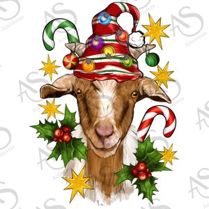 Christmas Goat Png Sublimation Design, Merry Christmas Png, Christmas Goat Clipart, Christmas Animals Png, Goat Png, Digital Download