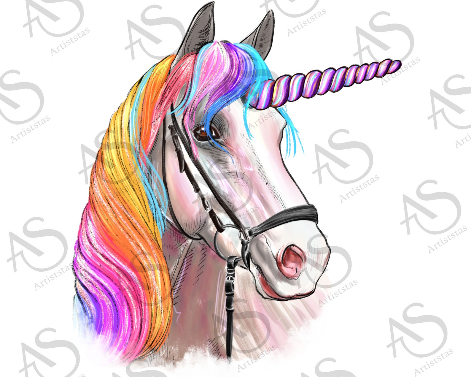 Rainbow Unicorn Head Sublimation Design Png Hand Drawn - Etsy