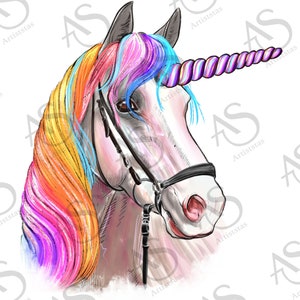 Rainbow Unicorn Head Sublimation Design Png, Hand Drawn Unicorn Png ...
