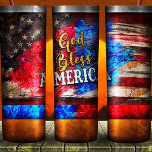 God Bless America Veteran USA Flag Tumbler 20oz Skinny Tumbler Design, 4th Of July Tumbler Png, God Bless America Png, Instant Download