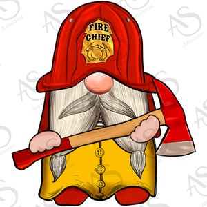 Firefighter Gnome Png, Firefighter Hammer Png, Gnome Png, Hand Drawn Firefighter Gnome Png, Fireman Gnome Png, Fireman Png Digital Downloads