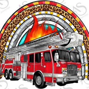Western Fire Truck Rainbow Png, Hand Drawn Fire Truck Png, Firefighter Png, Leopard Glitter Fire Truck Rainbow Png, Fireman Png Downloads