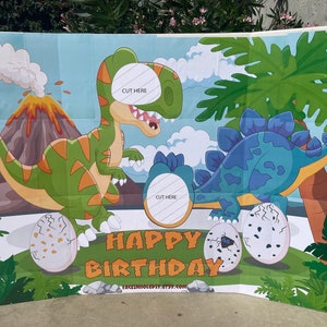 Birthday dino photobooth, face in the hole board. TILED Digital File to print on letter size paper and assemble on 36&quot;x 48&quot; Tri-Fold BOARD