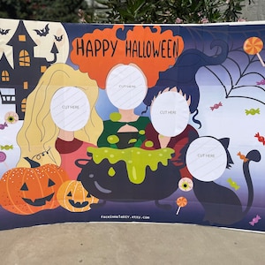 Halloween photobooth prop, face in hole cutout. TILED Digital File to print on letter size paper and assemble on 36&quot;x 48&quot; Tri-Fold BOARD