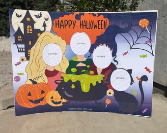 Halloween photobooth prop, face in hole cutout. TILED Digital File to print on letter size paper and assemble on 36"x 48" Tri-Fold BOARD