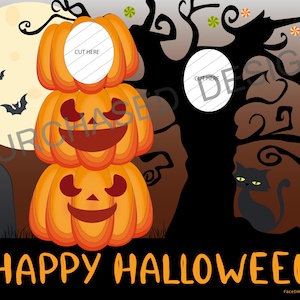 Halloween pumpkin,ONE Digital LARGE POSTER,photobooth,face in the hole board cutout. to print & glue on a 36x48 inches Tri-fold poster board