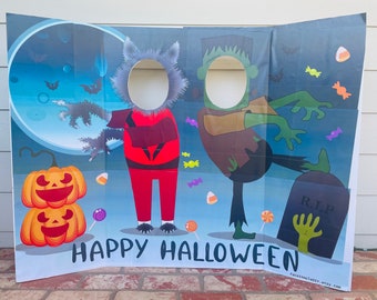Halloween photobooth, face in the hole board cutout. TILED Digital File to print on letter paper and assemble on 3x4ft TriFold BOARD