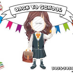 Back 2School,1Face girl,to customize,Face in Hole BOARD cutout.TILED Digital File2print on letter papers & assemble on36&quot;x48&quot;Tri-Fold POSTER