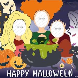 Halloween, Face-in-hole, Cutout PhotoBooth. TILED Digital File for printing on letter-size paper and assembly on 36"x 48" Tri-Fold BOARD