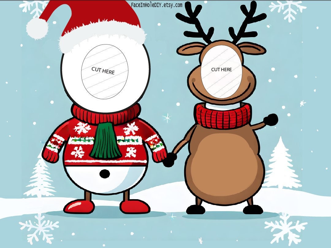 Christmas Snowman/reindeer Photobooth Face in Hole Cutout. ONE DIGITAL Christmas Snowman/reindeer Photobooth Face in Hole Cutout. ONE DIGITAL