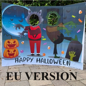 Halloween photobooth, face in the hole cutout. TILED Digital File to print on A4paper and assemble on 92x122 cm TriFold BOARD (EU version)
