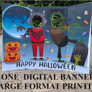 Halloween photobooth prop, face in the hole board cutout. ONE Digital large POSTER to print and glue on a 36x48 inches Tri-fold POSTER board