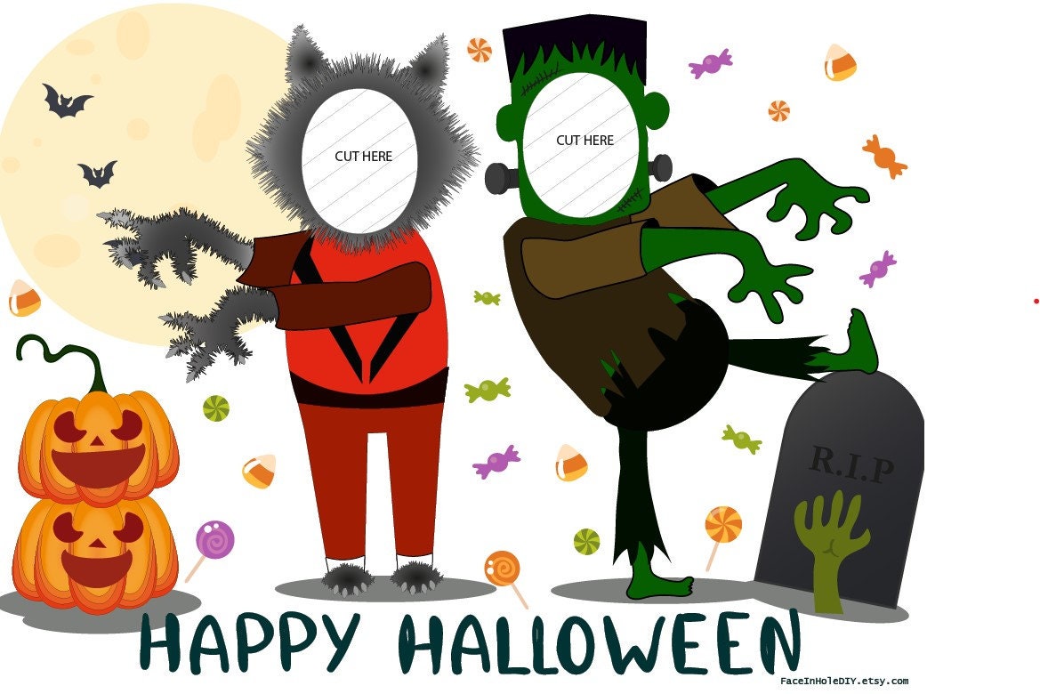 Halloween, Face-in-hole, Cutout PhotoBooth. TILED Digital File for printing on letter-size paper and assembly on 36"x 48" Tri-Fold BOARD