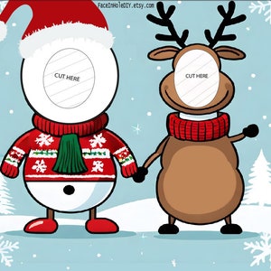 Christmas Snowman/Reindeer Photobooth Face in hole cutout. TILED Digital File to print on 24 letter paper, assemble on 36x48 inches POSTER