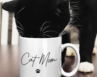 Cat Mom Mug, Cadeau amoureux des chats, Cadeau pour elle, Thé, Café, Chocolat chaud, Lavable en machine, Céramique