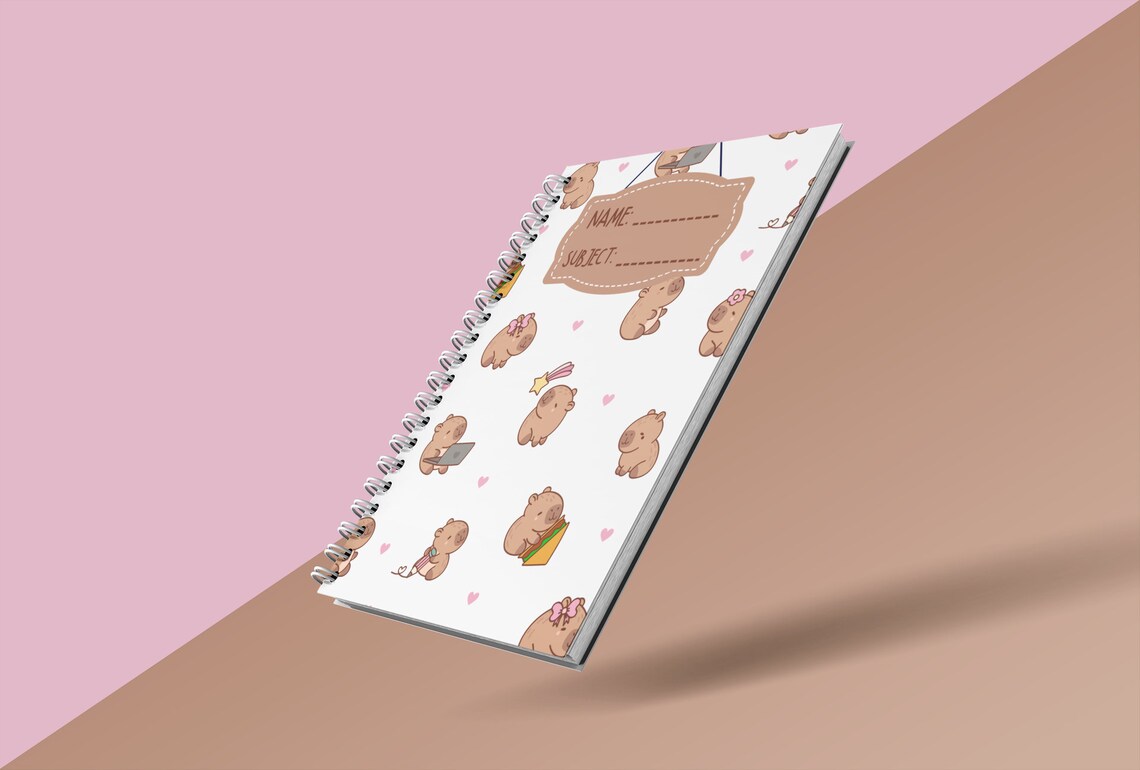 Capybara Spiral Notebook | Cute | Heart | Kawaii | Lined Paper | Back ...