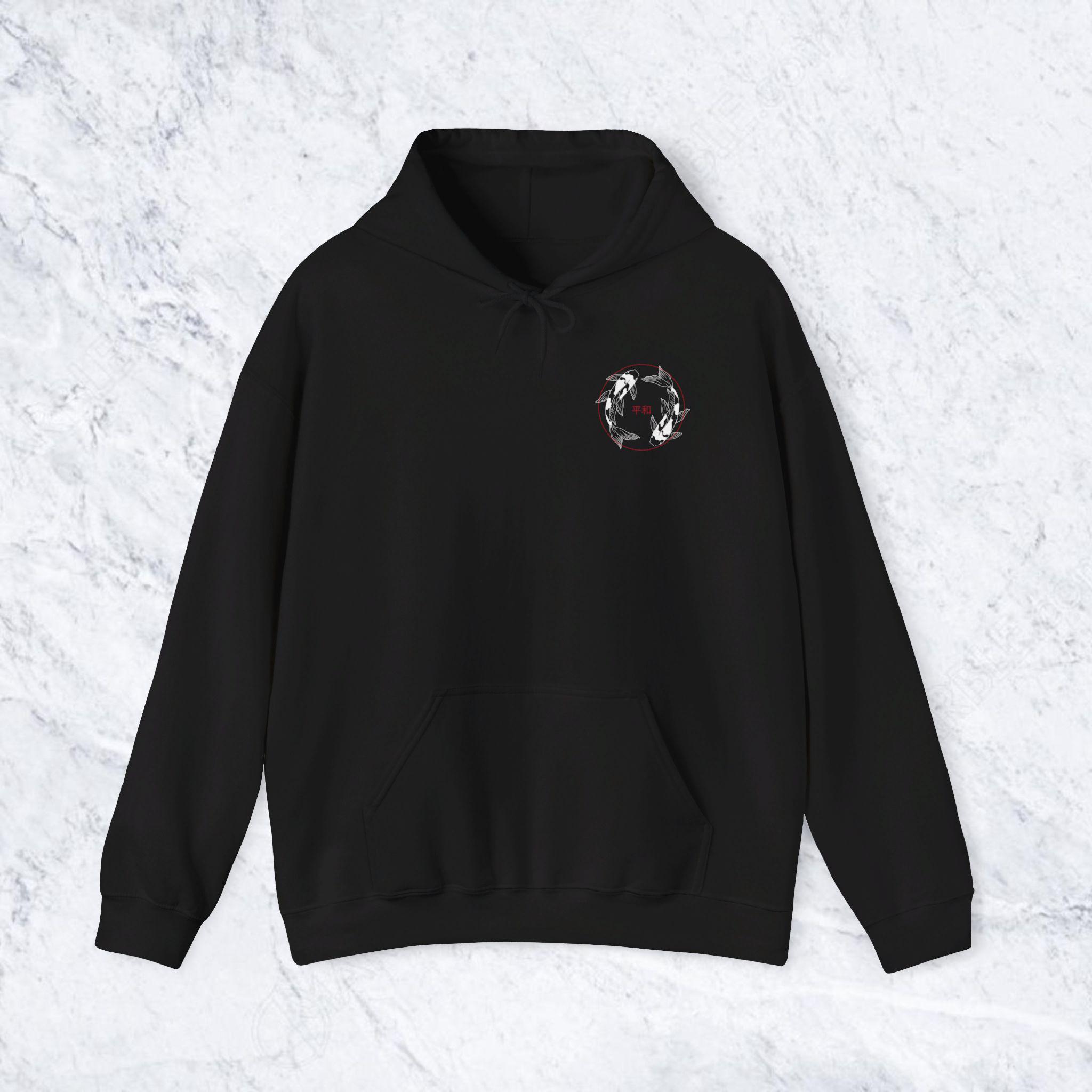 Koi Fish Hoodie, Black Sweatshirt With Modern Minimalist Design 