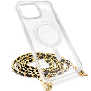 APORIA - Funda transparente MagSafe con cadena cruzada o correa de muñeca para iPhone 16 15 14 13 12 Pro Max Plus Mini