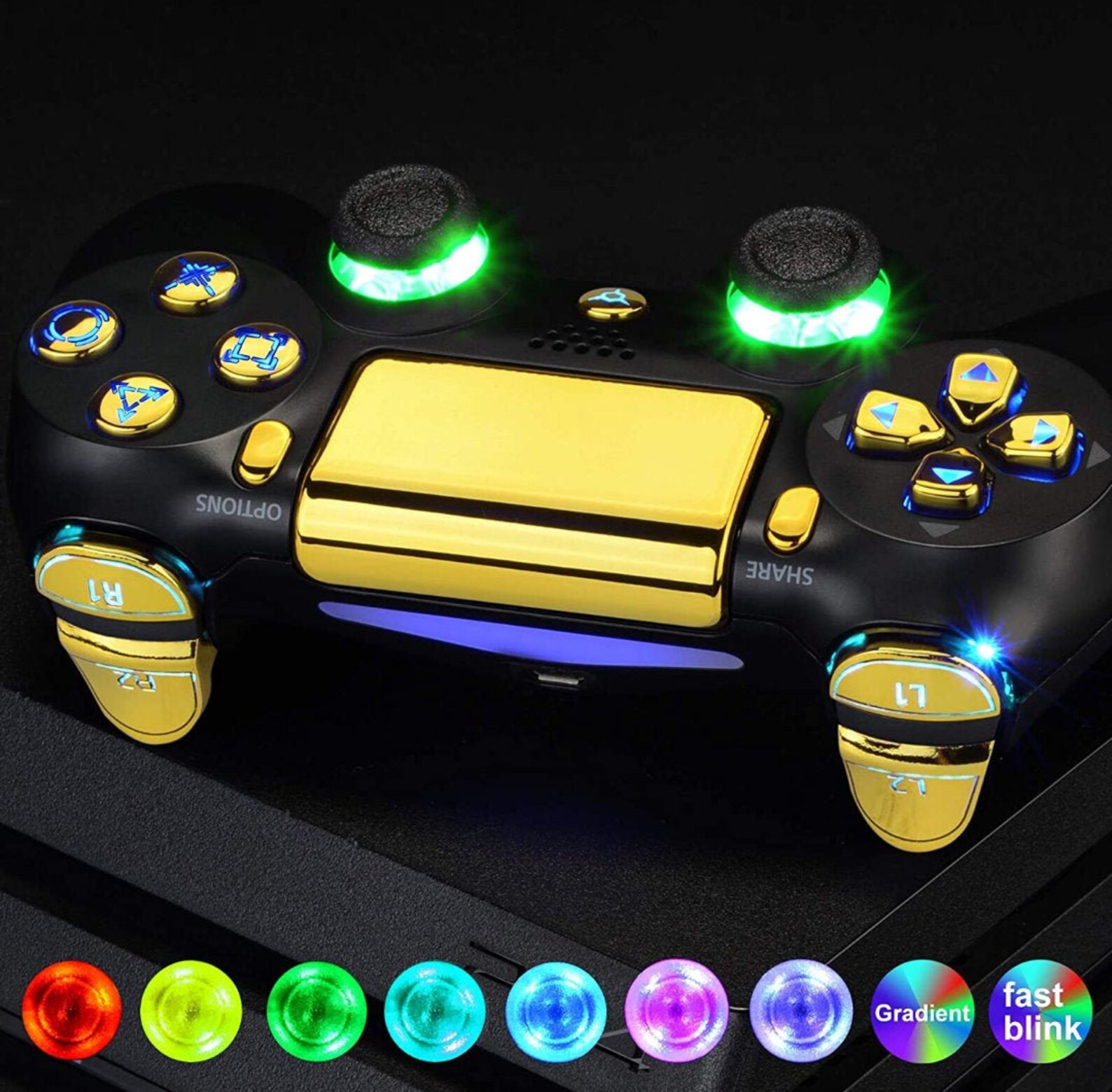 LED PS4 Controller Gold Chrome Buttons Custom for Sony Etsy