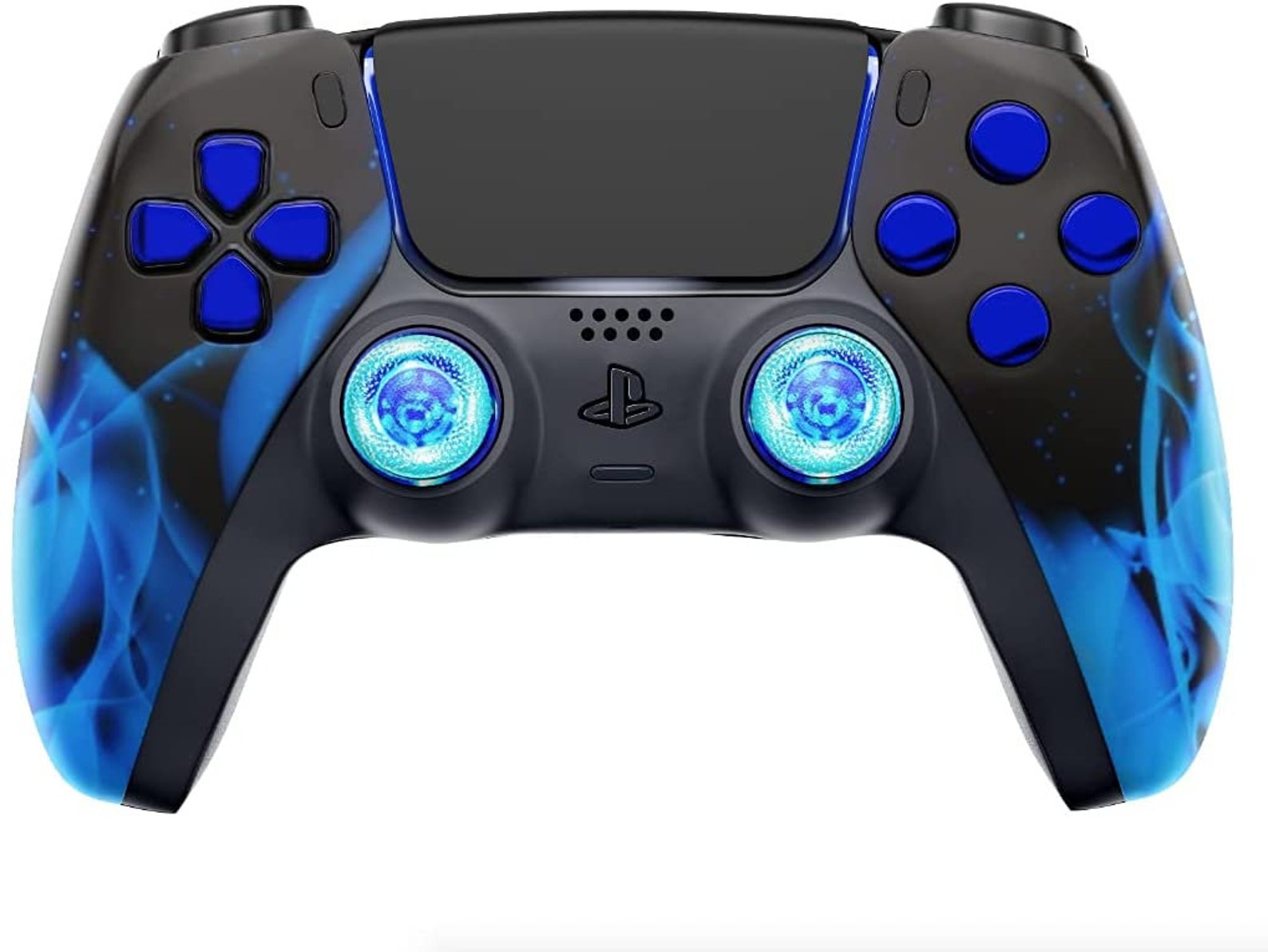 Blue Flame Ps5 Controller Custom Soft Touch Black & Chrome Etsy