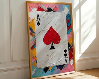 Ace of Spades Art, Playing Card Print, Retro Card Poster, Poker Room Decor, Vintage Card Wall Art, Casino Wall Print, Gambling Artwork