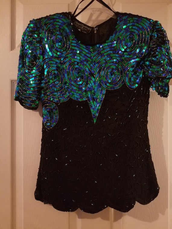 Sequined Mardi Gras Ball Formal Blouse