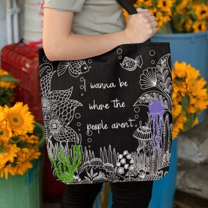 I Wanna Be Where The People Aren&#39;t Shopping Tote Bag Black,Introvert Vibes,Celebrate the Quiet,Personal Space Champion,Gift For Teenager
