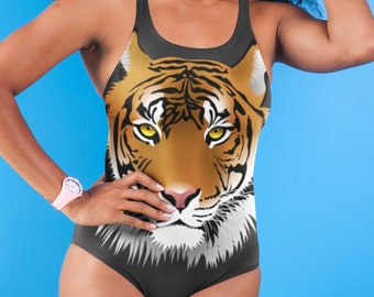 Bold Tiger Animal Print Classic Woman's One Piece Swimwear Swimsuit, Get Your Stripes, Perfect For The Beach or Pool
