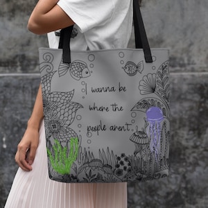 I Wanna Be Where The People Aren&#39;t Shopping Tote Bag Grey,Introvert Vibes,Celebrate the Quiet,Personal Space Champion,Gift For Teenager