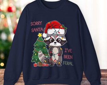 Sorry Santa I've Been Feral Festive Christmas Sweatshirt | Jolly Pink Santa Smile Sweatshirt | Iridescent Santa Christmas Gift