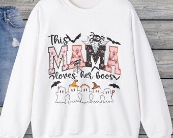 Fun Cozy Fall Sweatshirt | This Mama Loves Her Boos Halloween Sweatshirt | Gift for Mother | Gift for Wife | Sweatshirt for Moms