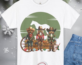 Festive Christmas Black Cowboy Western Nutcracker T-Shirt | Nutcracker Holiday Tee Shirt with Sheriff | Unique Holiday Cute Winter T Shirt